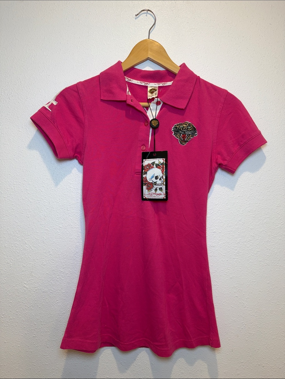 VTG Ed Hardy Pink Tiger Polo Shirt NWT Y2K Christian Audigier XS